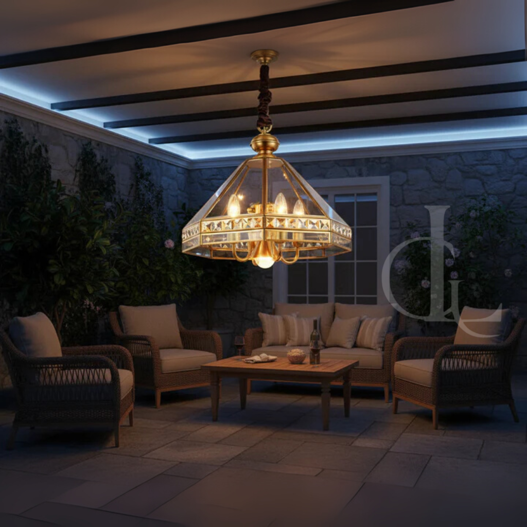 Diamond Hour (Gold, Brass) Hanging Chandelier